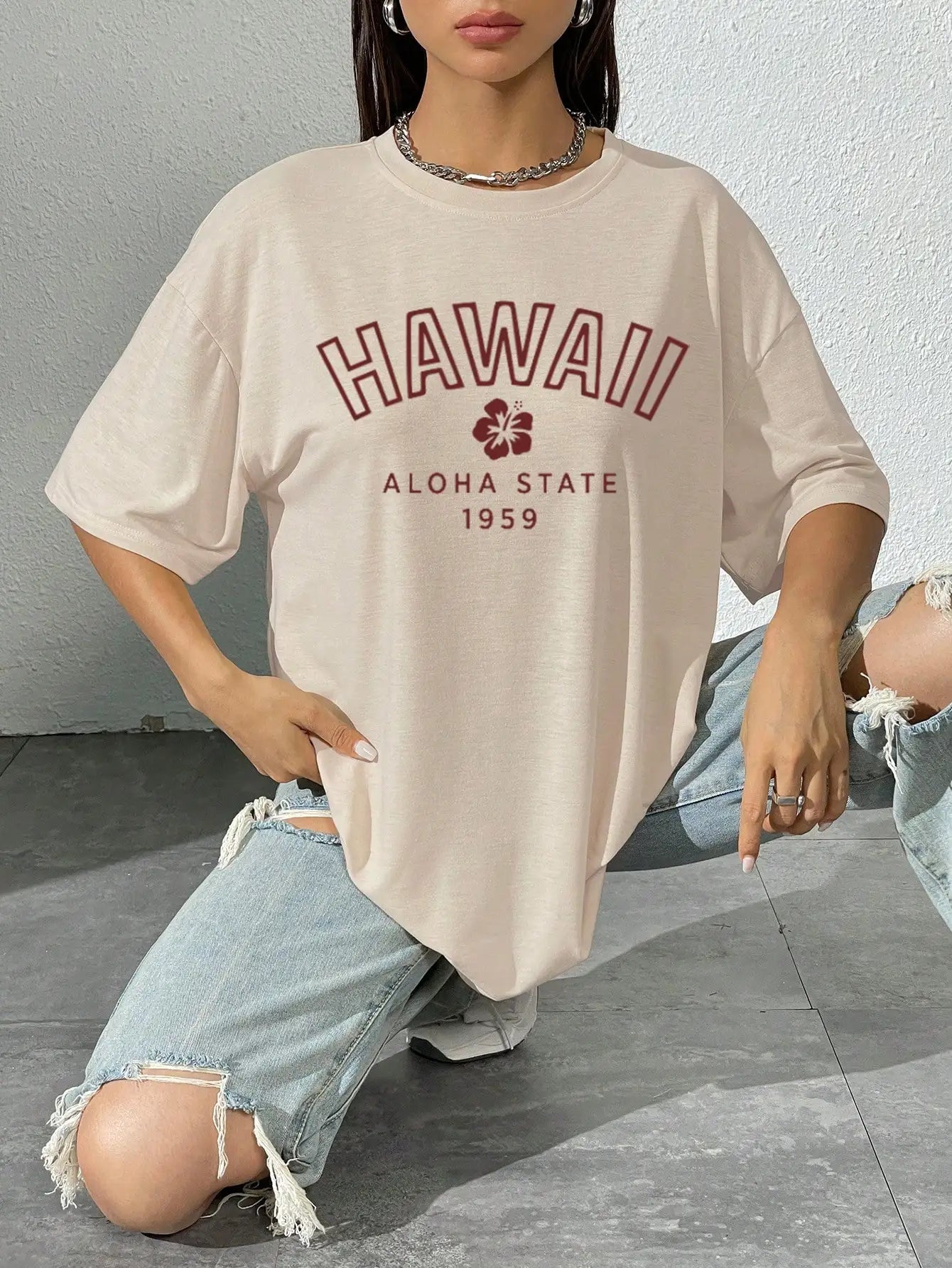 Hawaii Aloha State 1959 Printed Cotton T-Shirt For Women