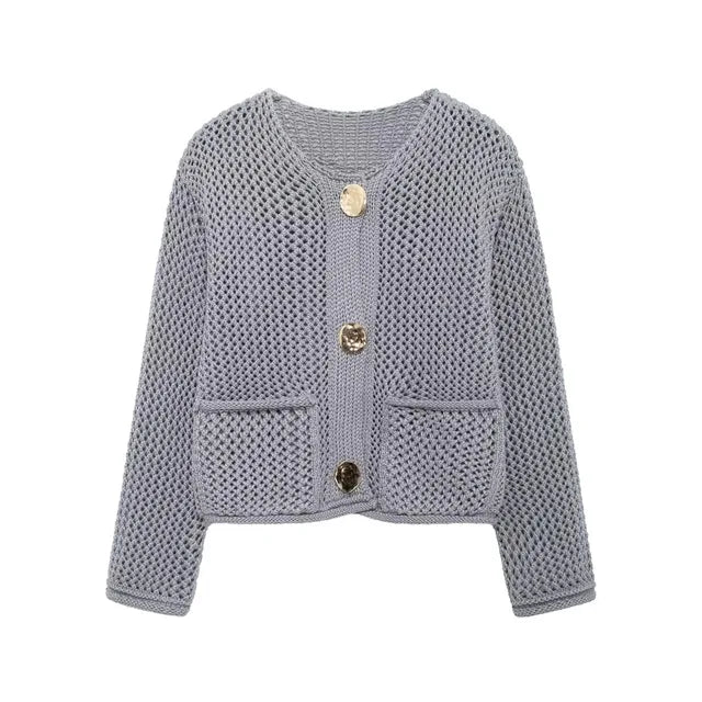 Button Decoration Autumn Winter Knitted Cardigans For Women