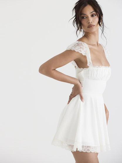 Enchanting Lace Affair: Elegant Patchwork Short Dress