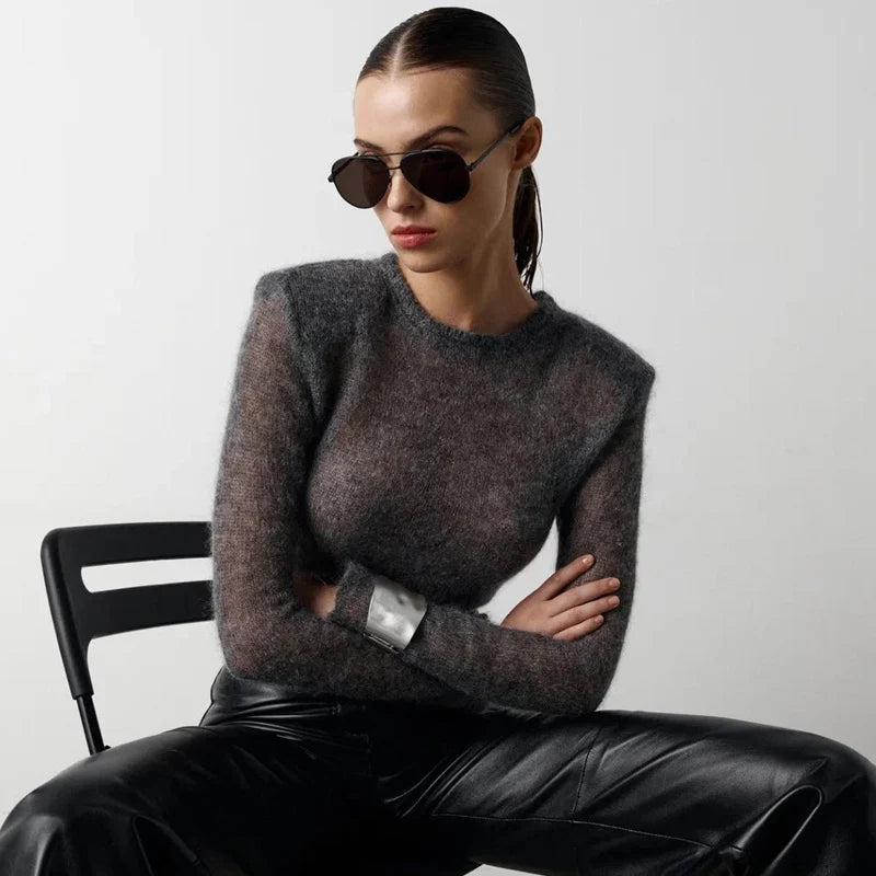 Autumn Style O-Neck Cropped Transparent Sweaters