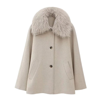 Women Faux Fur Collar Woolen Coats For Women