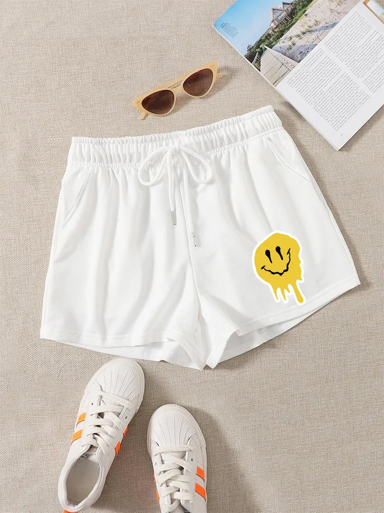 High Quality Melting Emoji Face Printed Streetwear Shorts For Women