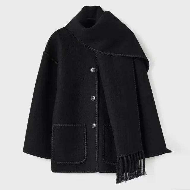 Casual Scarf Tassel Design Thick Woolen Coats