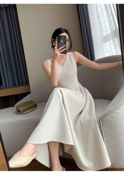 Korean Women Summer Style Sleeveless A-Line Long Dress