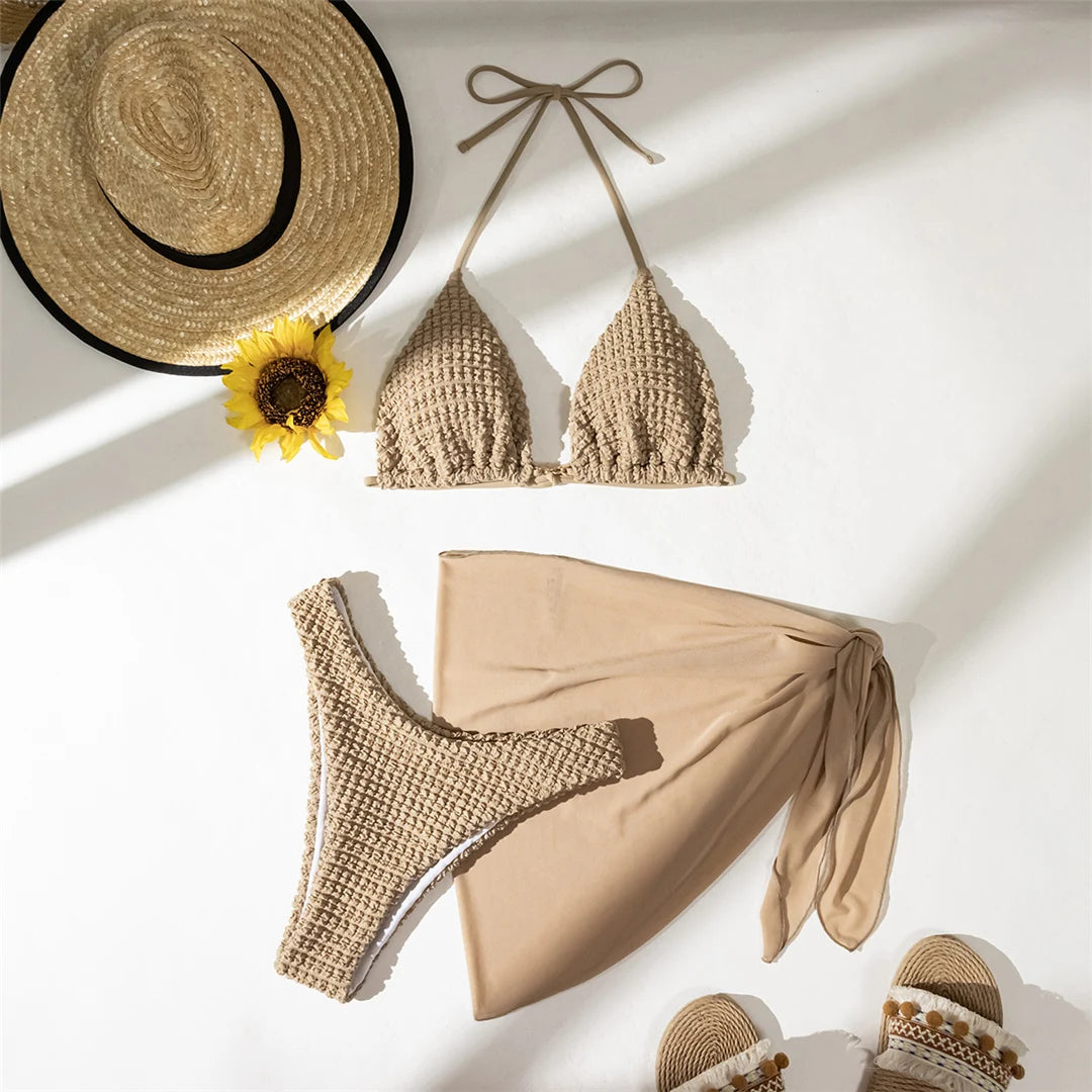 New Khaki Halter Bikini Set