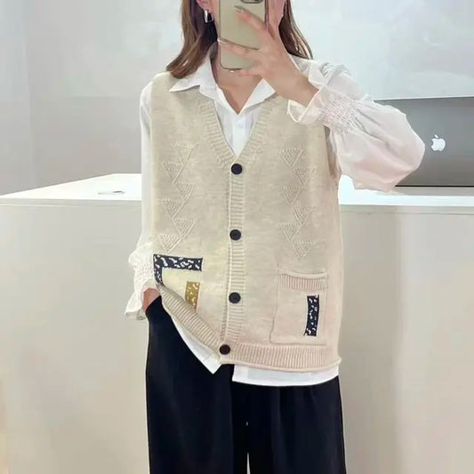 Korean Style Retro Loose Sleeveless Cardigan