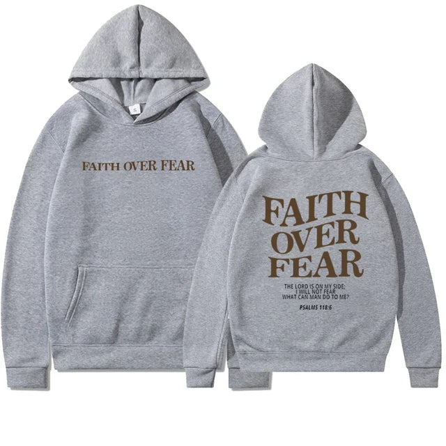 Faith Over Fear Bible Verse Printed Casual Hoodies