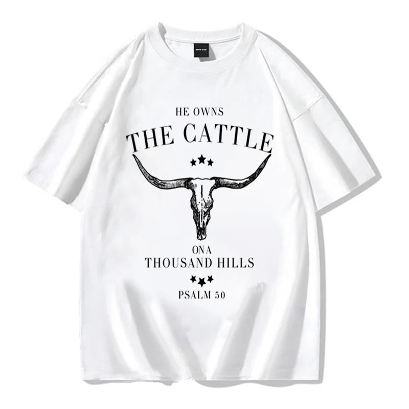 He Owns The Cattle Graphic Cotton T-Shirts For Women