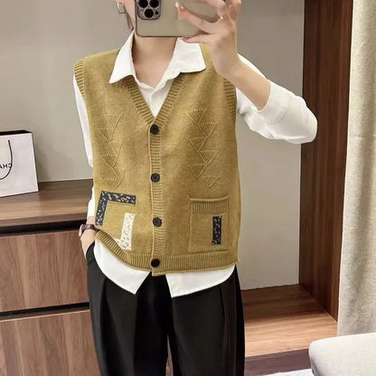 Korean Style Retro Loose Sleeveless Cardigan