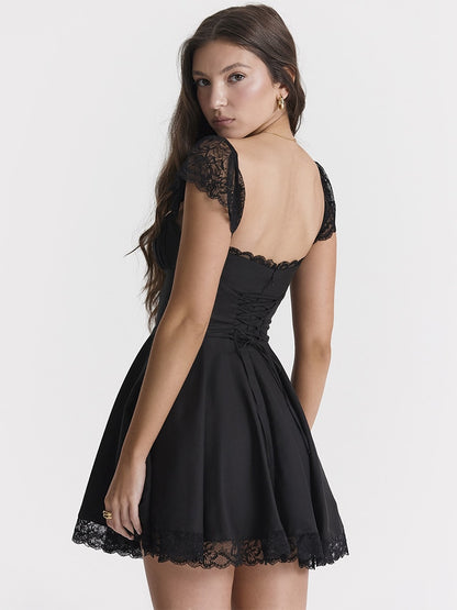 Enchanting Lace Affair: Elegant Patchwork Short Dress