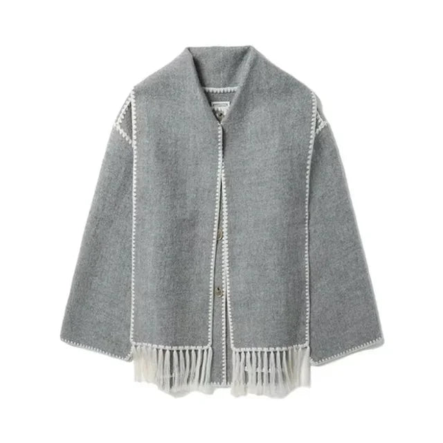 Casual Scarf Tassel Design Thick Woolen Coats