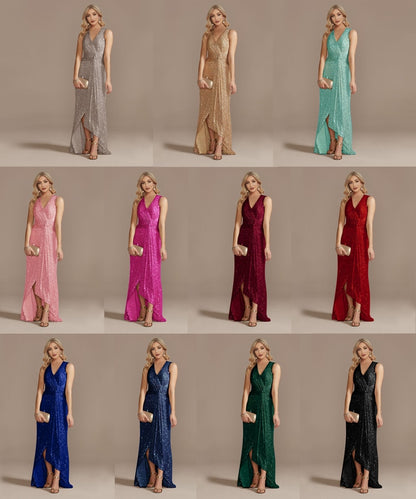 Women Luxury Floor Length V-Neck Slit Evening Dress