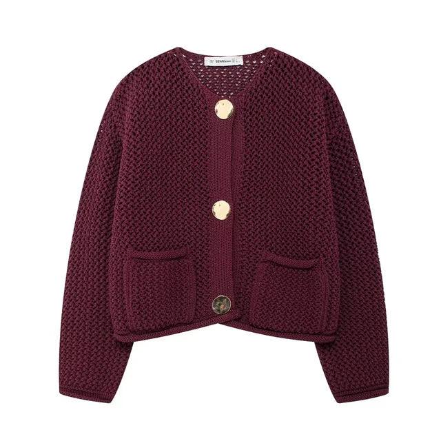 Button Decoration Autumn Winter Knitted Cardigans For Women