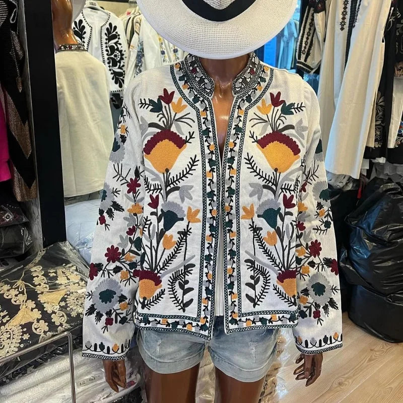 Fashionable Floral Print Stand Collar Autumn Jacket