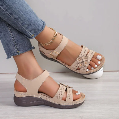 Floral Pattern Summer Wedge Sandals For Women