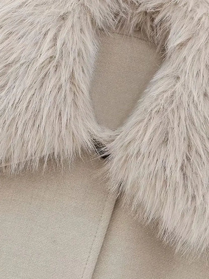 Women Faux Fur Collar Woolen Coats For Women