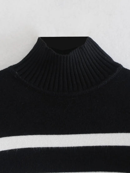 White Stripe Long Sleeve Turtleneck Sweater