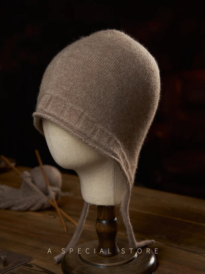 Earmuff Drawstring Thin Cashmere Knit Bomber Hat