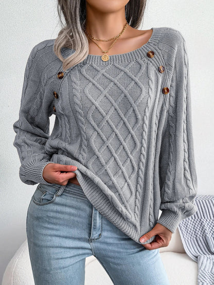 Women Casual Square Collar Buttons Design Sweaters