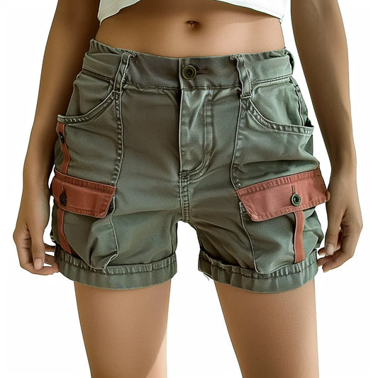 Army Green Low Rise COTTON Women Cargo Shorts