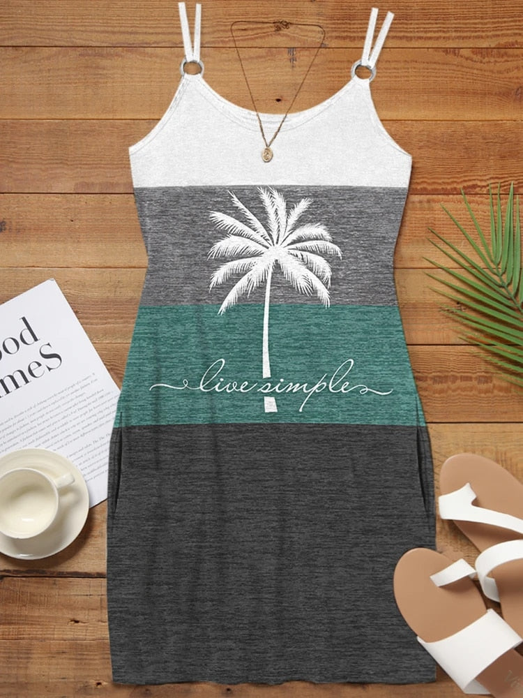 Palm Tree Themed Sleeveless Women Summer Beach Dress
