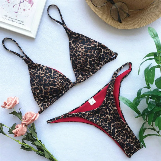 Leopard Printed Women Padded Push Up Bikini Set