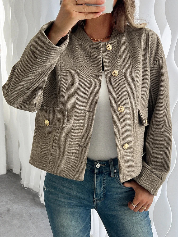 Straight Style O-Neck Cool Jacket For Women