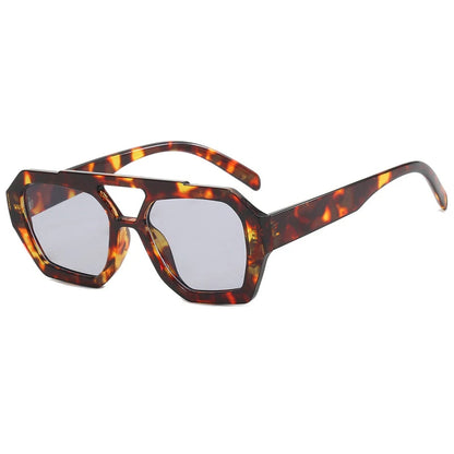 Vintage Square Sunglasses for Women & Men - Thick Frame Double Bridges, Chic Polygon Leopard Blue Eyewear