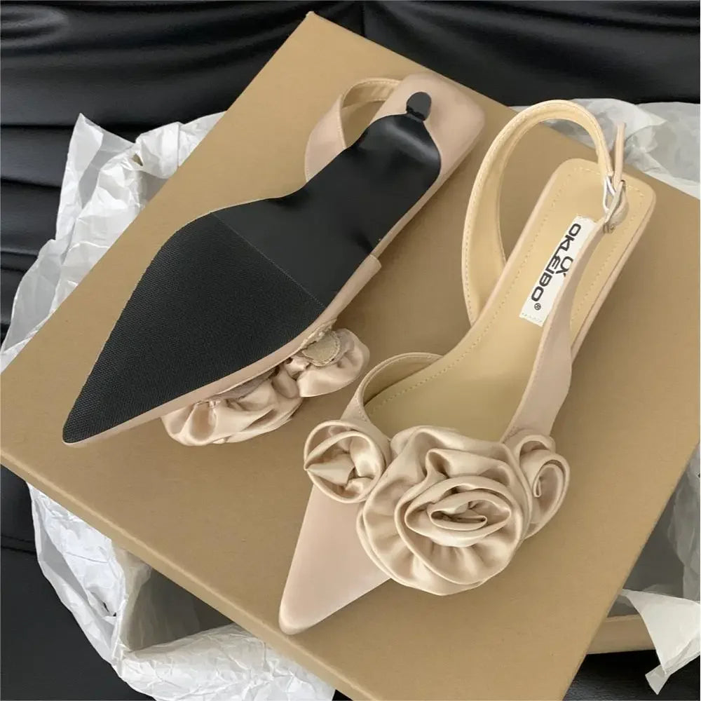 Designer Pointed Toe Mules - Floral Sexy Dress Sandals & Slippers for Women, French Style Spring Shoes