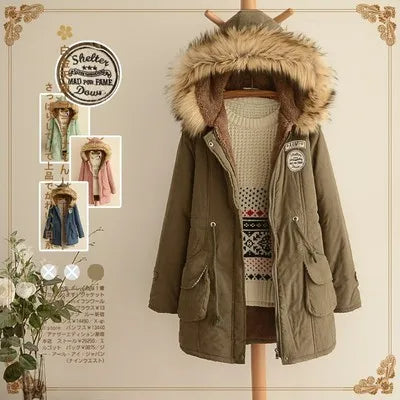 2025 Japanese Autumn/Winter Cotton Coat for Women Plus Velvet Thick Slim Fit Long Cotton Jacket