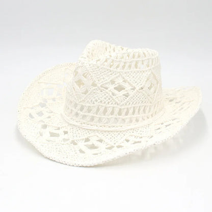 Fashion Handmade Hollowed Cowboy Straw Hat – Unisex Summer Beach & Outdoor Western Sun Hat