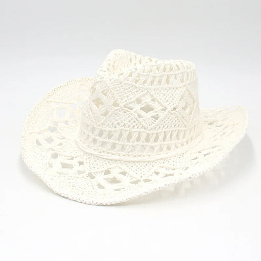 Fashion Handmade Hollowed Cowboy Straw Hat – Unisex Summer Beach & Outdoor Western Sun Hat