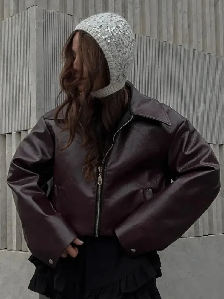 New Leather Bomber Crop Jackets