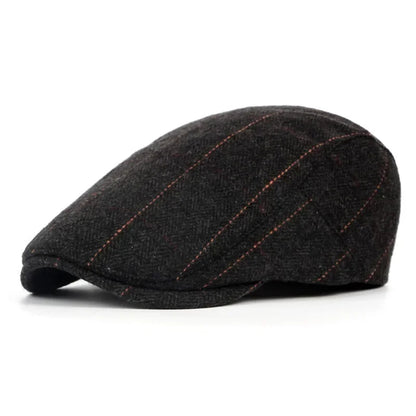 Fashion Wool Beret for Men – High Quality Autumn Winter Herringbone Flat Cap, Artist Painter Hat