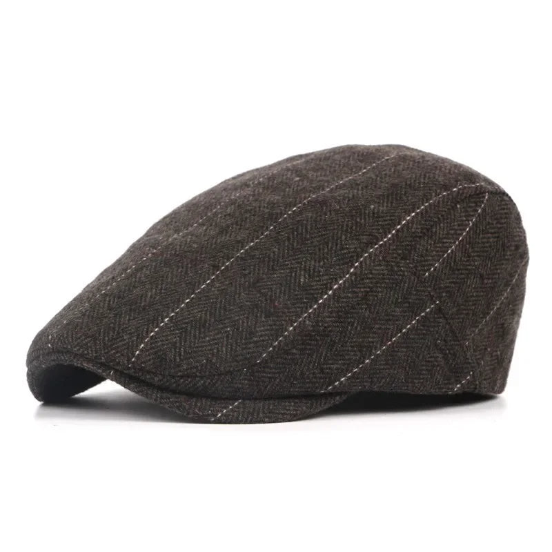 Fashion Wool Beret for Men – High Quality Autumn Winter Herringbone Flat Cap, Artist Painter Hat