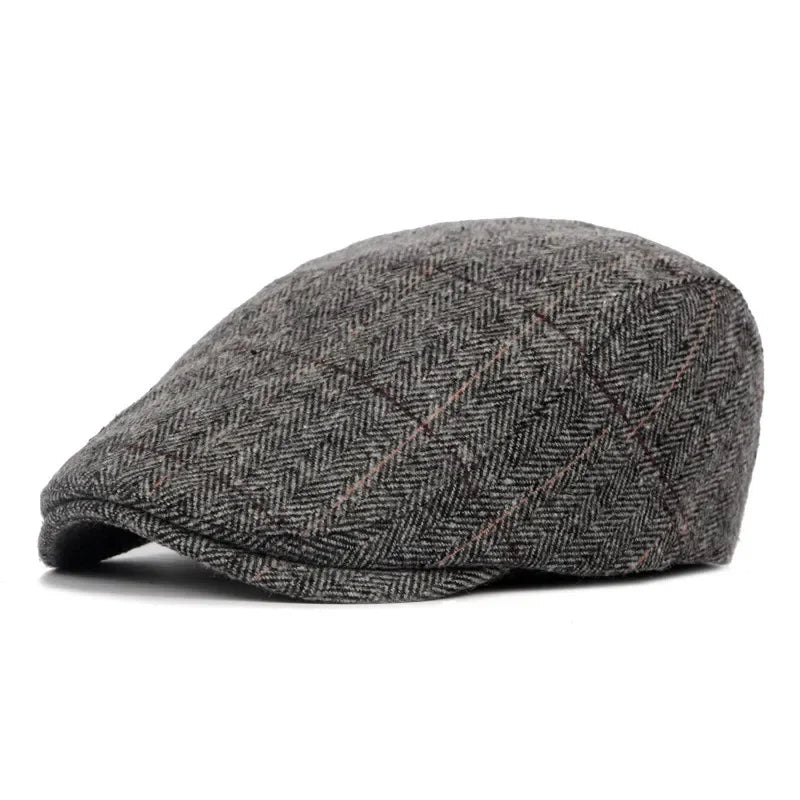 Fashion Wool Beret for Men – High Quality Autumn Winter Herringbone Flat Cap, Artist Painter Hat