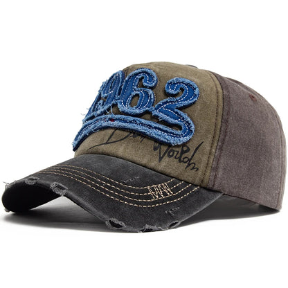 Vintage Washed Cotton 1962 Embroidered Snapback Baseball Cap - Unisex Spring Autumn Hip Hop Hat