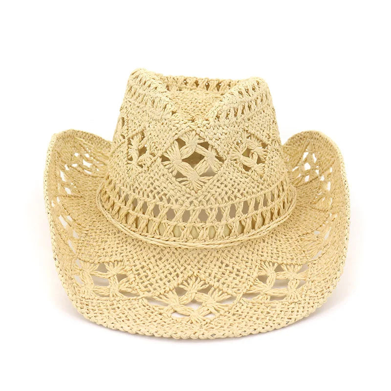 Fashion Handmade Hollowed Cowboy Straw Hat – Unisex Summer Beach & Outdoor Western Sun Hat