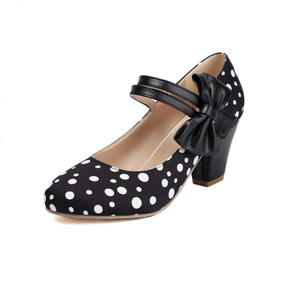 Polka Dot Mary Jane High Heels - Pointed Toe Ankle Strap Pumps, Lolita Cosplay & Party Shoes for Women