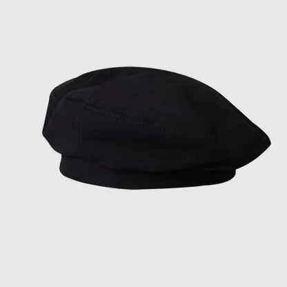 Korean Classic Black Beret – Premium Feel, Thin Solid Color, Trendy Versatile Painter Hat for Women