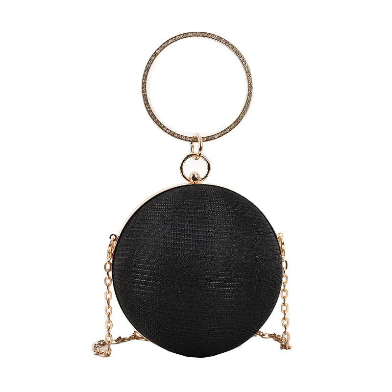 Circular Ring Metal Evening Bag - Silver Round Ball Clutch Purse for Lipstick, Elegant Luxury Wedding Wallet