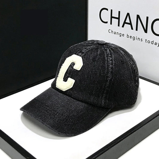 Denim Letter C Baseball Cap – Casual 100% Cotton Unisex Hat for Spring & Summer