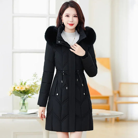 2025 Women's Down Cotton Jacket Mid-Length Slim Fit High-End Loose Winter Parka Coat