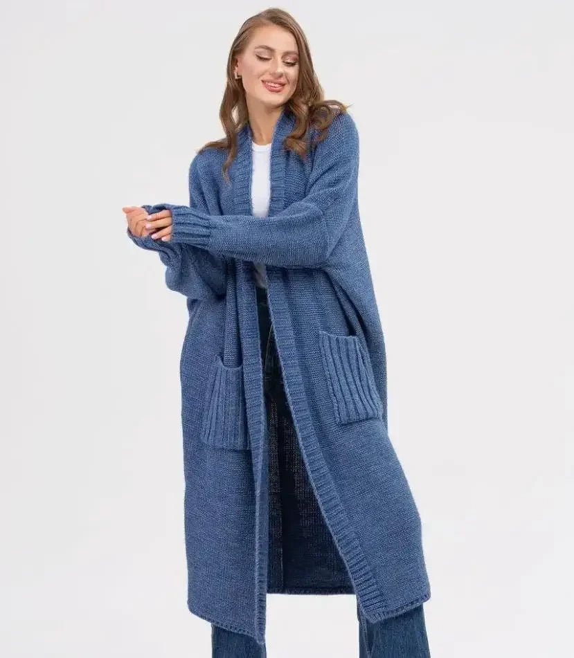 2025 Oversized Solid Color Knit Cardigan for Women Casual Long Sweater Coat with Pockets, Autumn & Winter Fashion