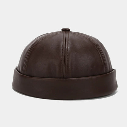 Solid Color PU Leather Landlord Hat – Unisex Retro Melon Cap, Adjustable Autumn Winter Docker Hat