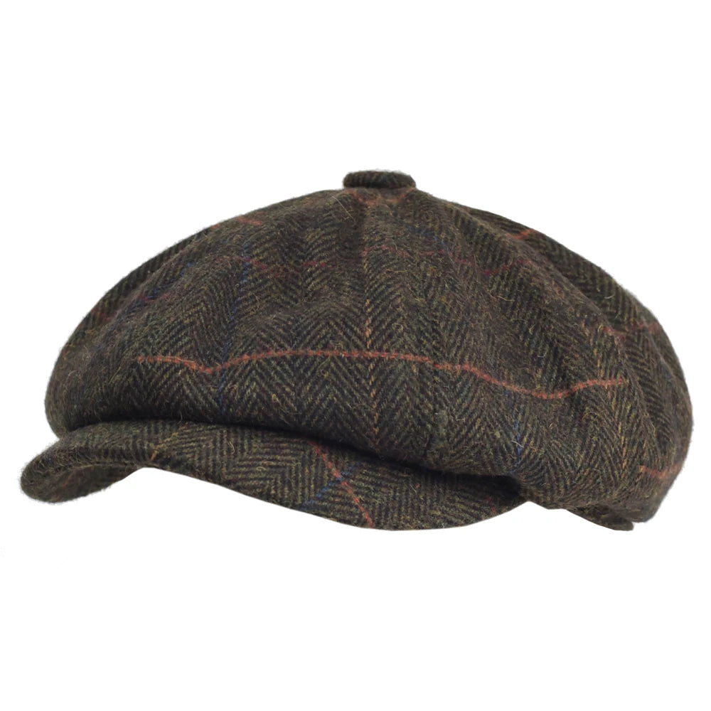 Autumn Winter Wool Herringbone Newsboy Cap – Men's Thick Warm Cabbie Beret, Retro Driver Hat