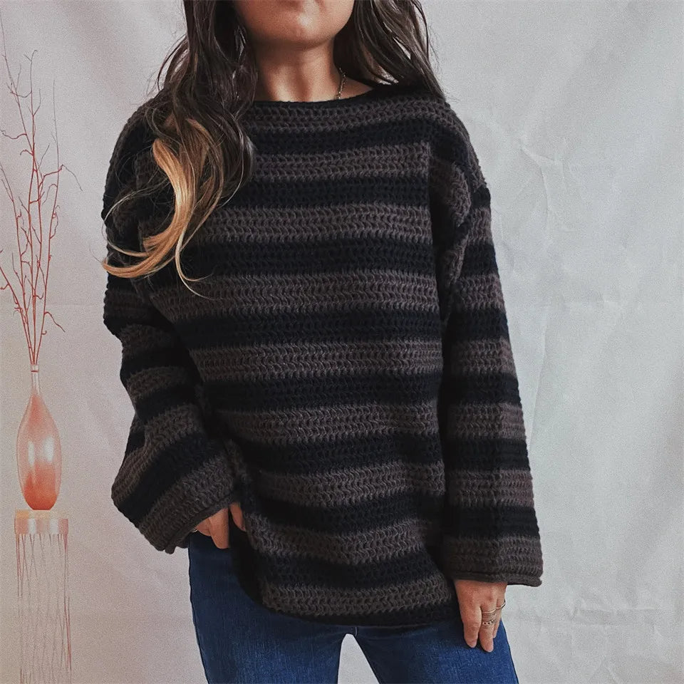 Korean Style Striped Oversized Sweater For Women