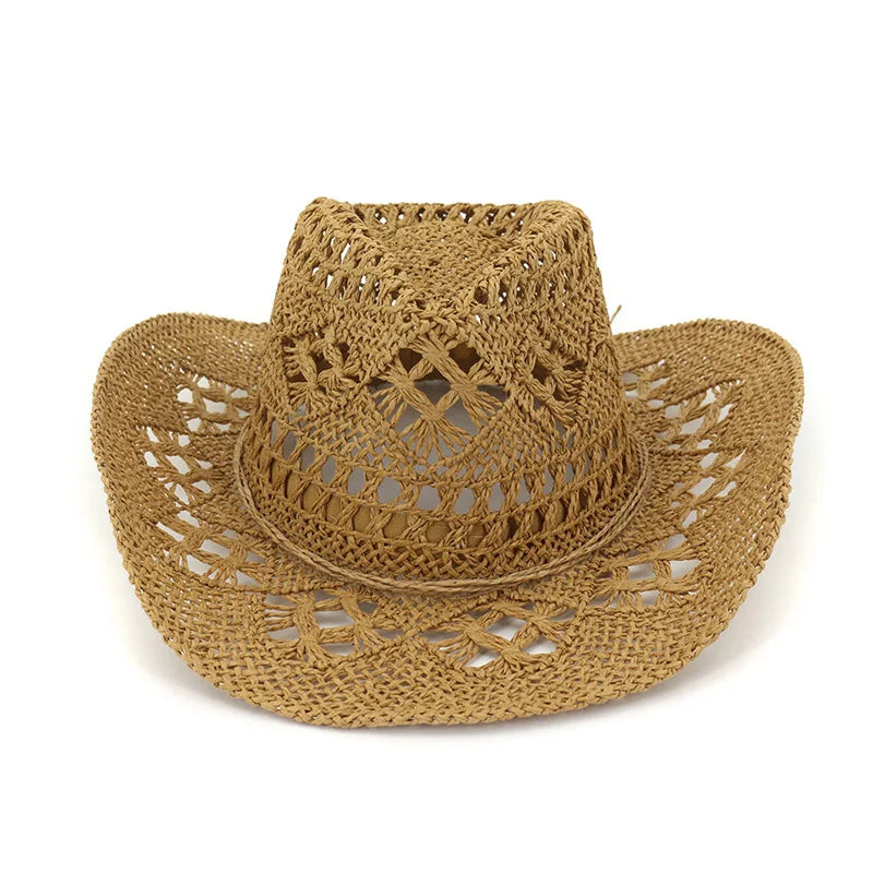 Fashion Handmade Hollowed Cowboy Straw Hat – Unisex Summer Beach & Outdoor Western Sun Hat