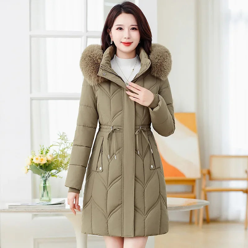 2025 Women's Down Cotton Jacket Mid-Length Slim Fit High-End Loose Winter Parka Coat