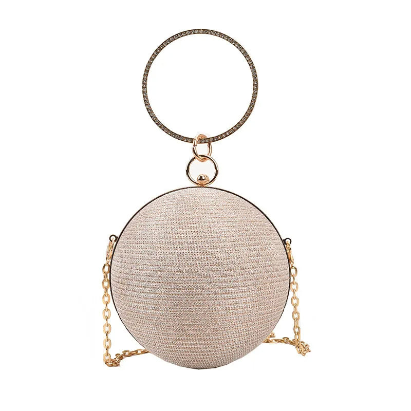 Circular Ring Metal Evening Bag - Silver Round Ball Clutch Purse for Lipstick, Elegant Luxury Wedding Wallet